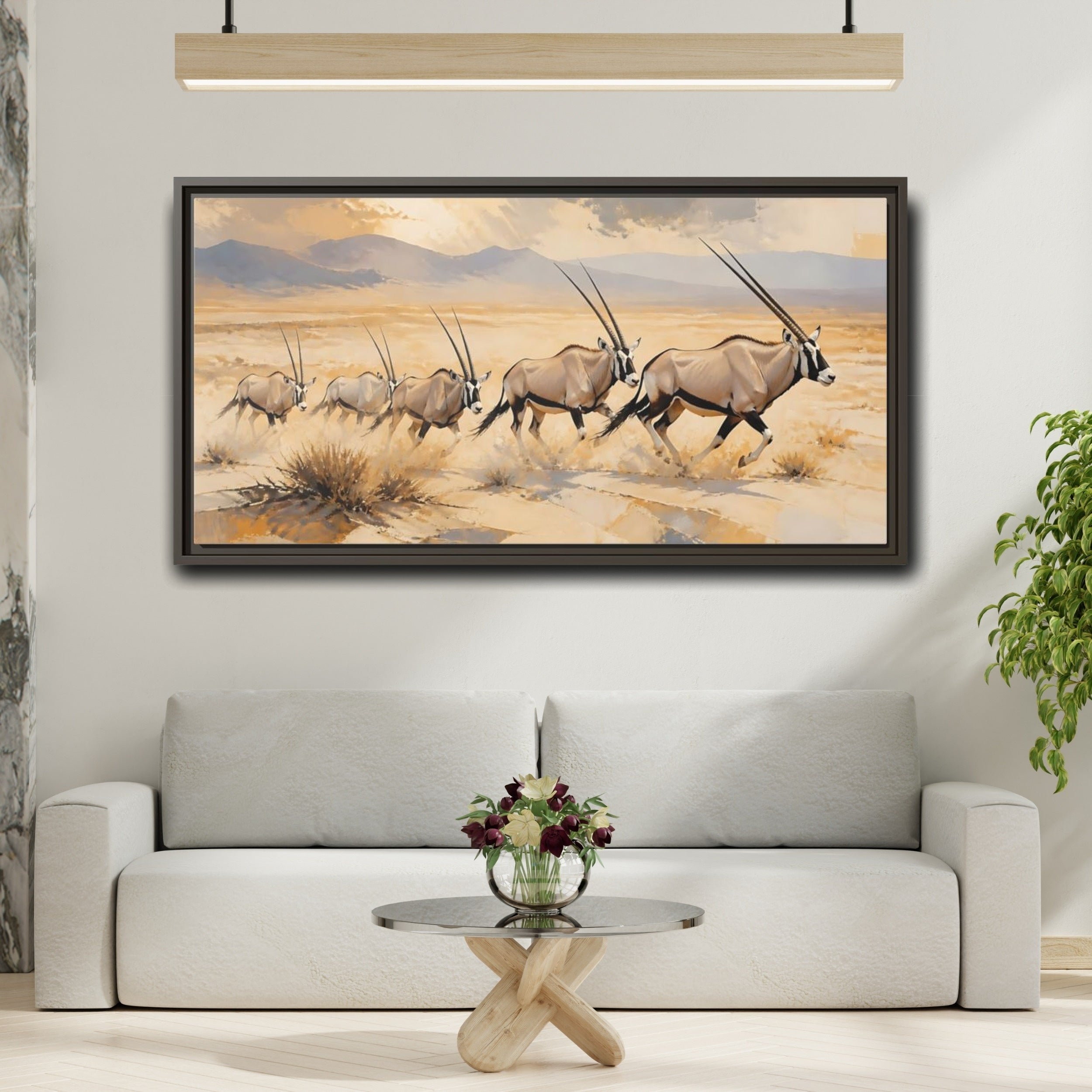Mockup 2. Animals Oryx Brown And Gold Oryx shown as stretched canvas wall art