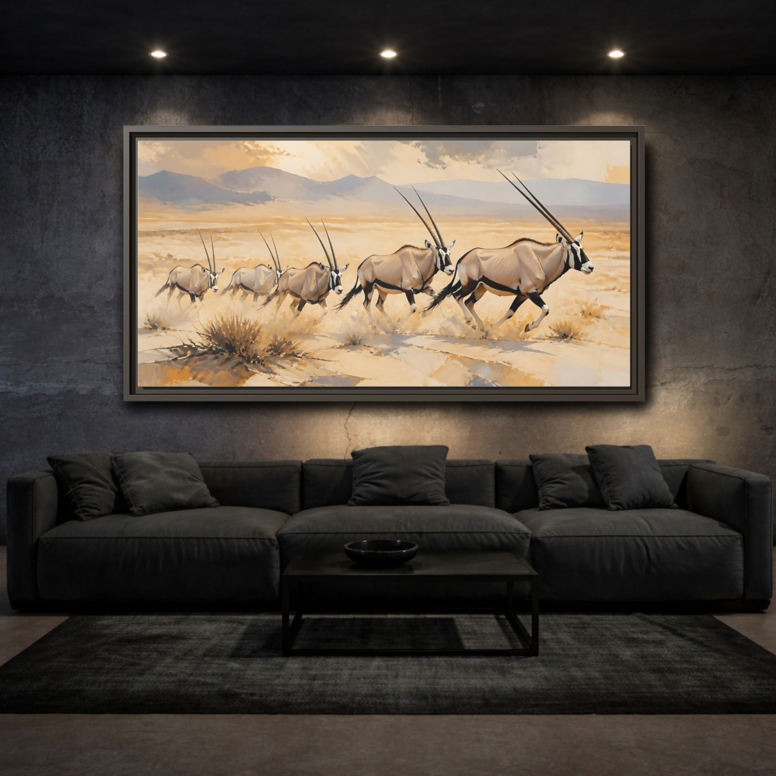 Mockup 3. Animals Oryx Brown And Gold Oryx shown as stretched canvas wall art