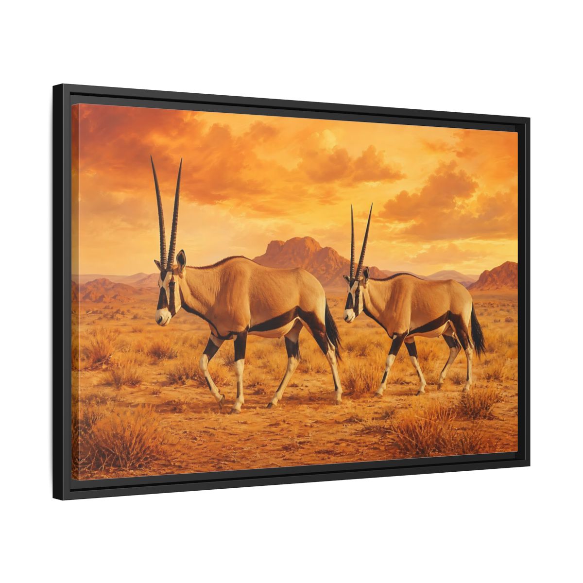 Side Mockup 14. Animals Oryx Oryx Desert Orange shown as stretched canvas wall art