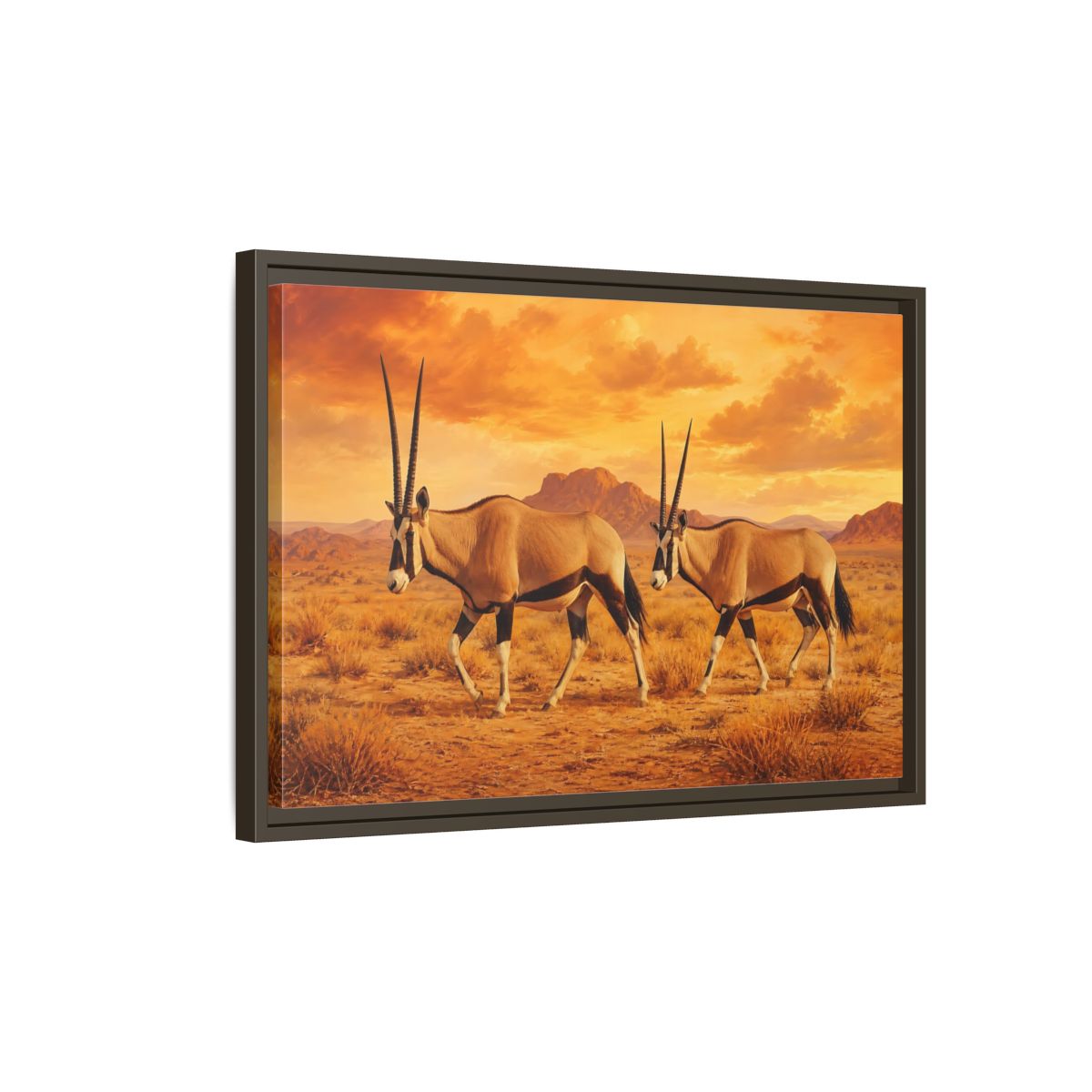Side Mockup 2. Animals Oryx Oryx Desert Orange shown as stretched canvas wall art