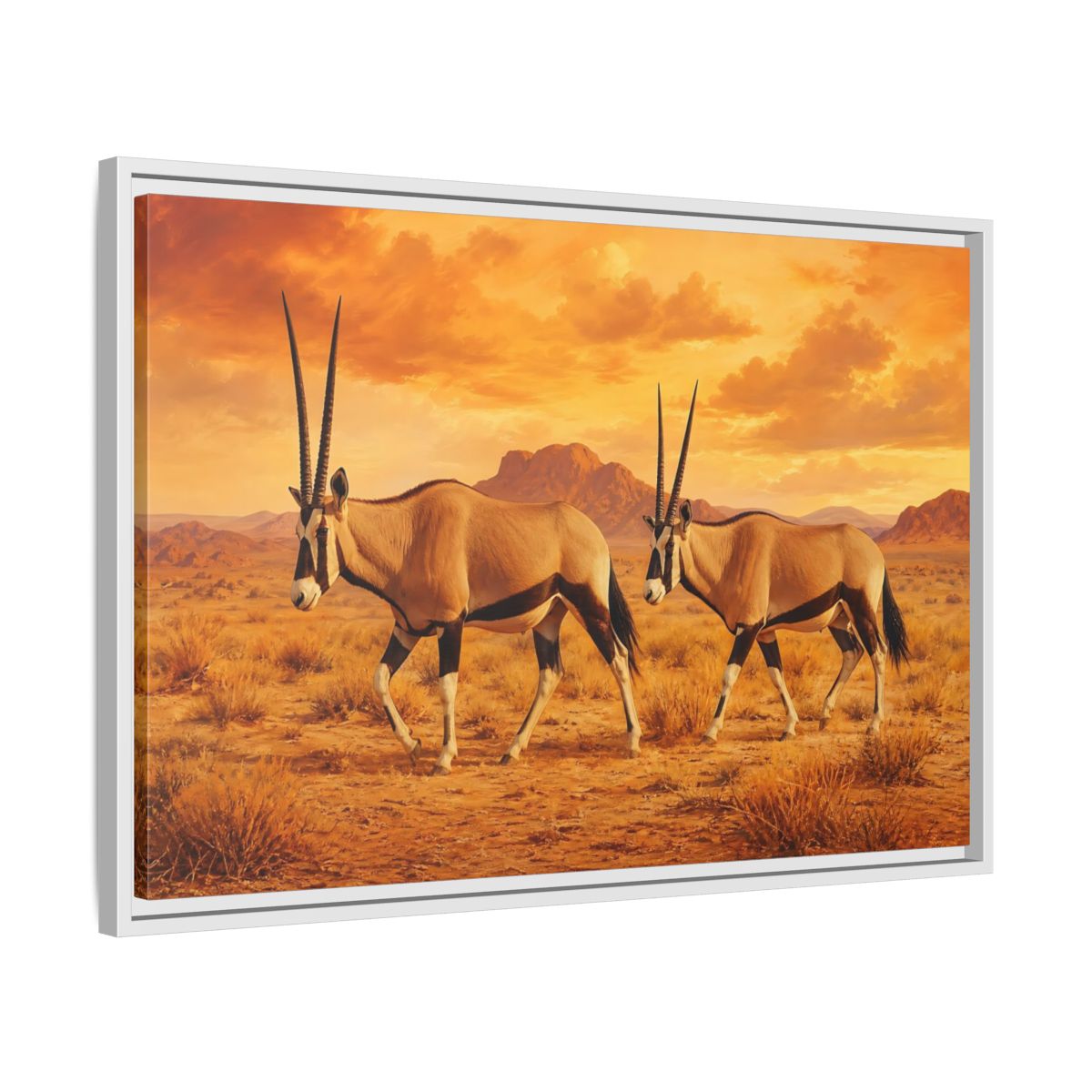 Side Mockup 10. Animals Oryx Oryx Desert Orange shown as stretched canvas wall art