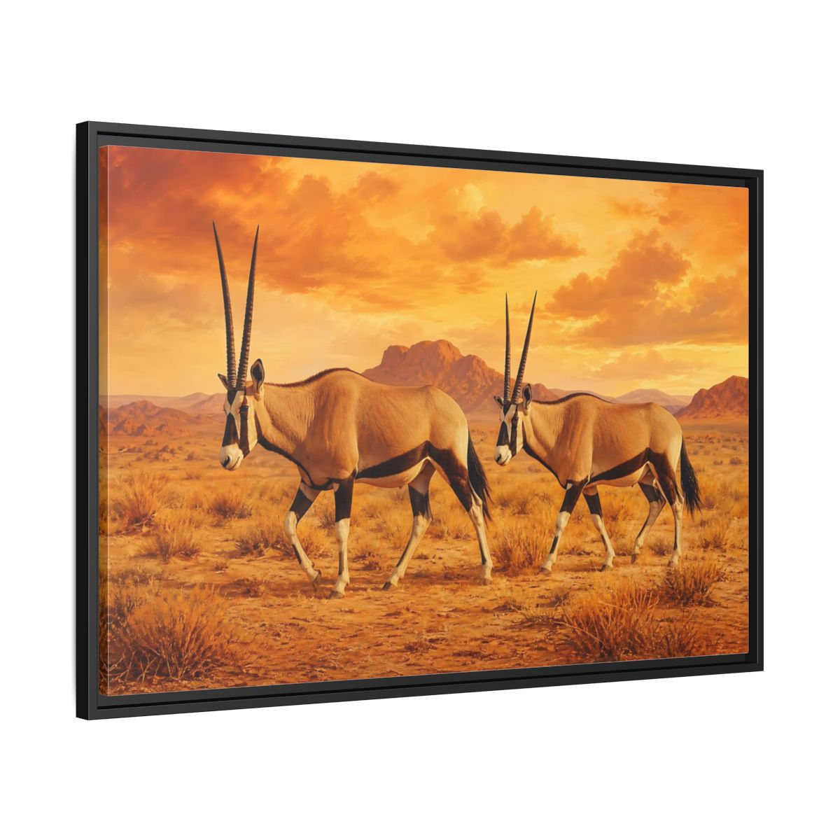 Side Mockup 13. Animals Oryx Oryx Desert Orange shown as stretched canvas wall art