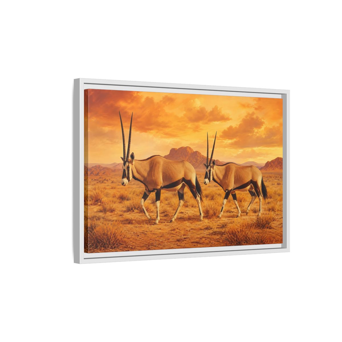 Side Mockup 1. Animals Oryx Oryx Desert Orange shown as stretched canvas wall art