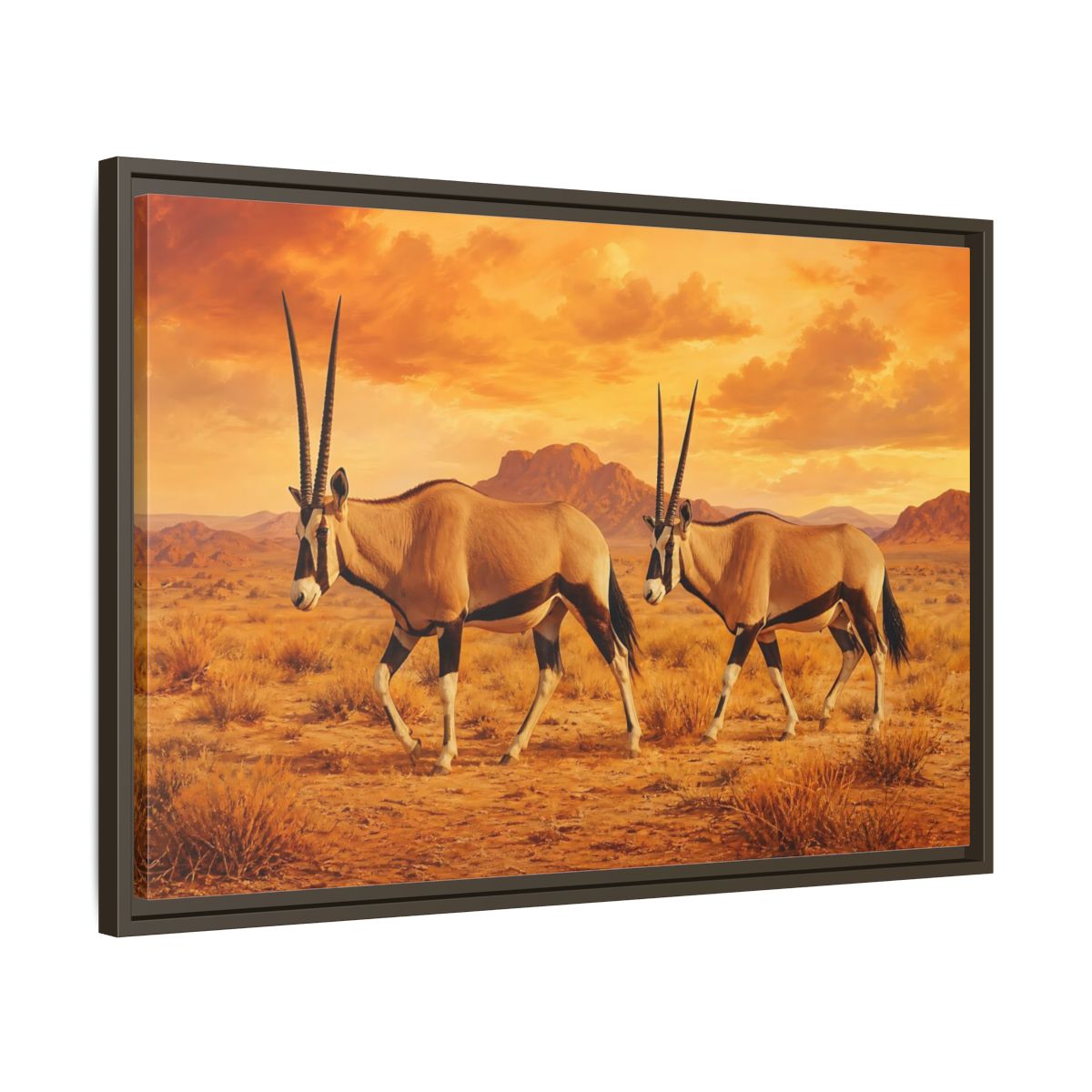 Side Mockup 11. Animals Oryx Oryx Desert Orange shown as stretched canvas wall art