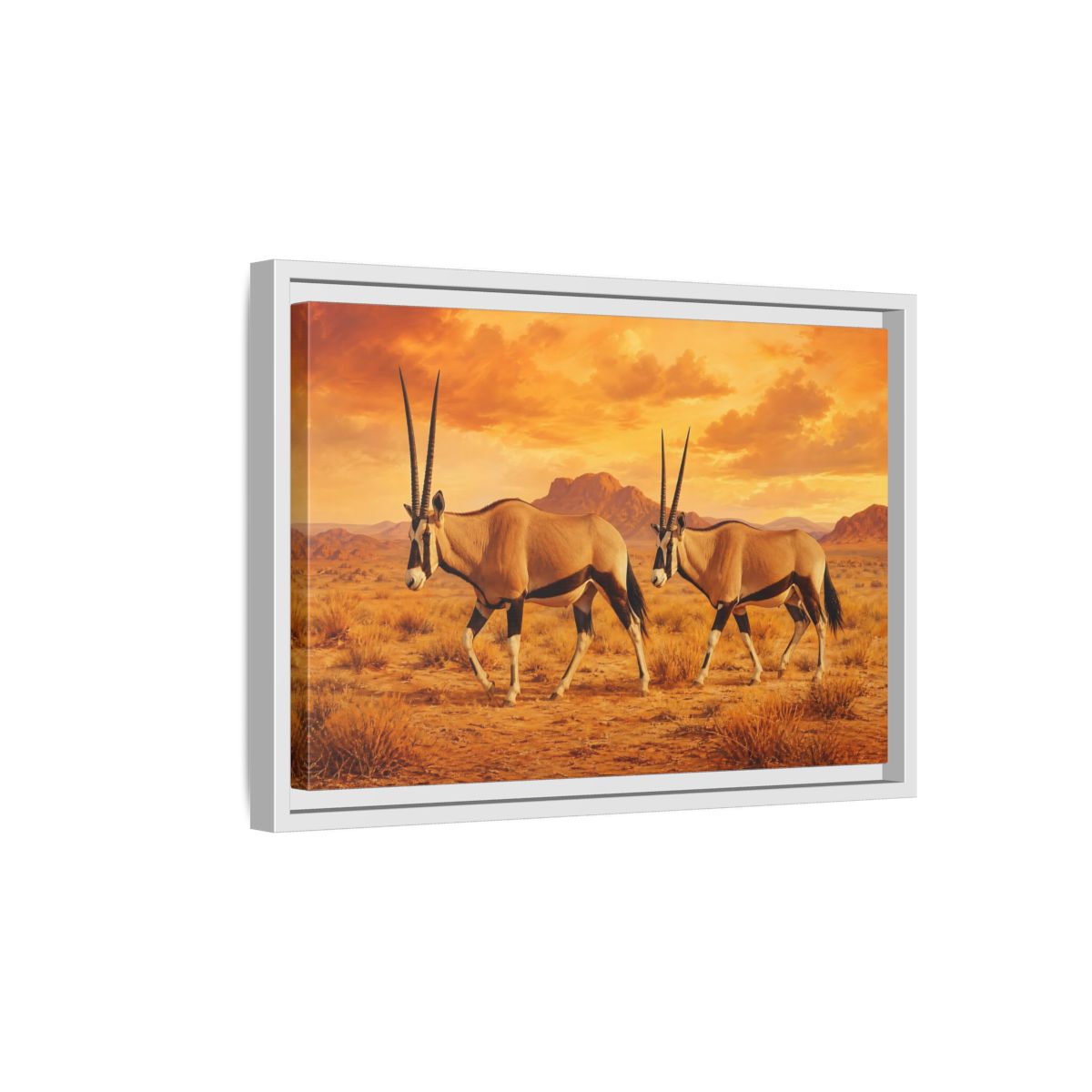 Side Mockup 4. Animals Oryx Oryx Desert Orange shown as stretched canvas wall art