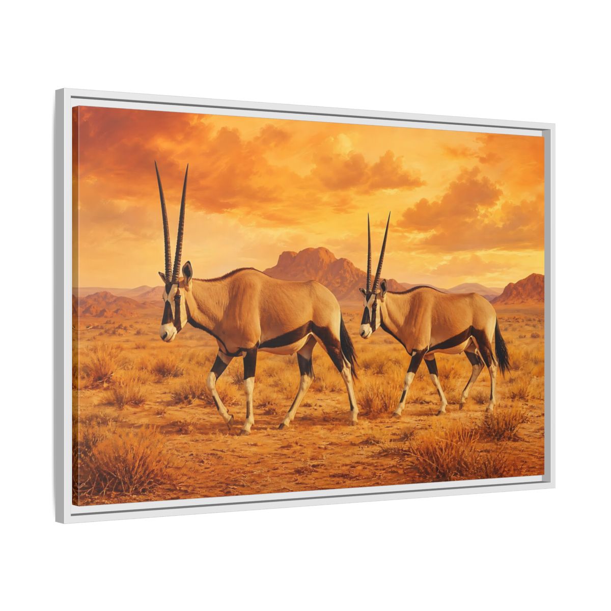 Side Mockup 9. Animals Oryx Oryx Desert Orange shown as stretched canvas wall art