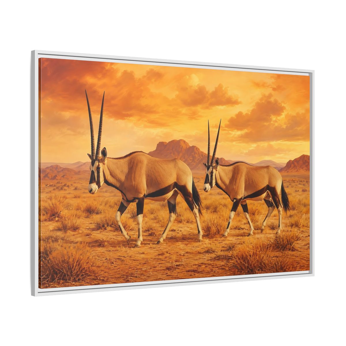 Side Mockup 7. Animals Oryx Oryx Desert Orange shown as stretched canvas wall art