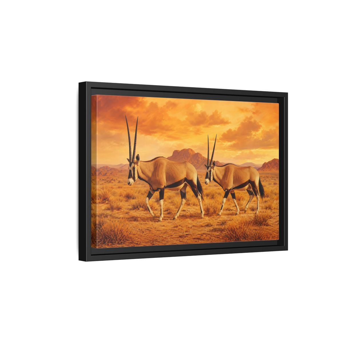 Side Mockup 6. Animals Oryx Oryx Desert Orange shown as stretched canvas wall art