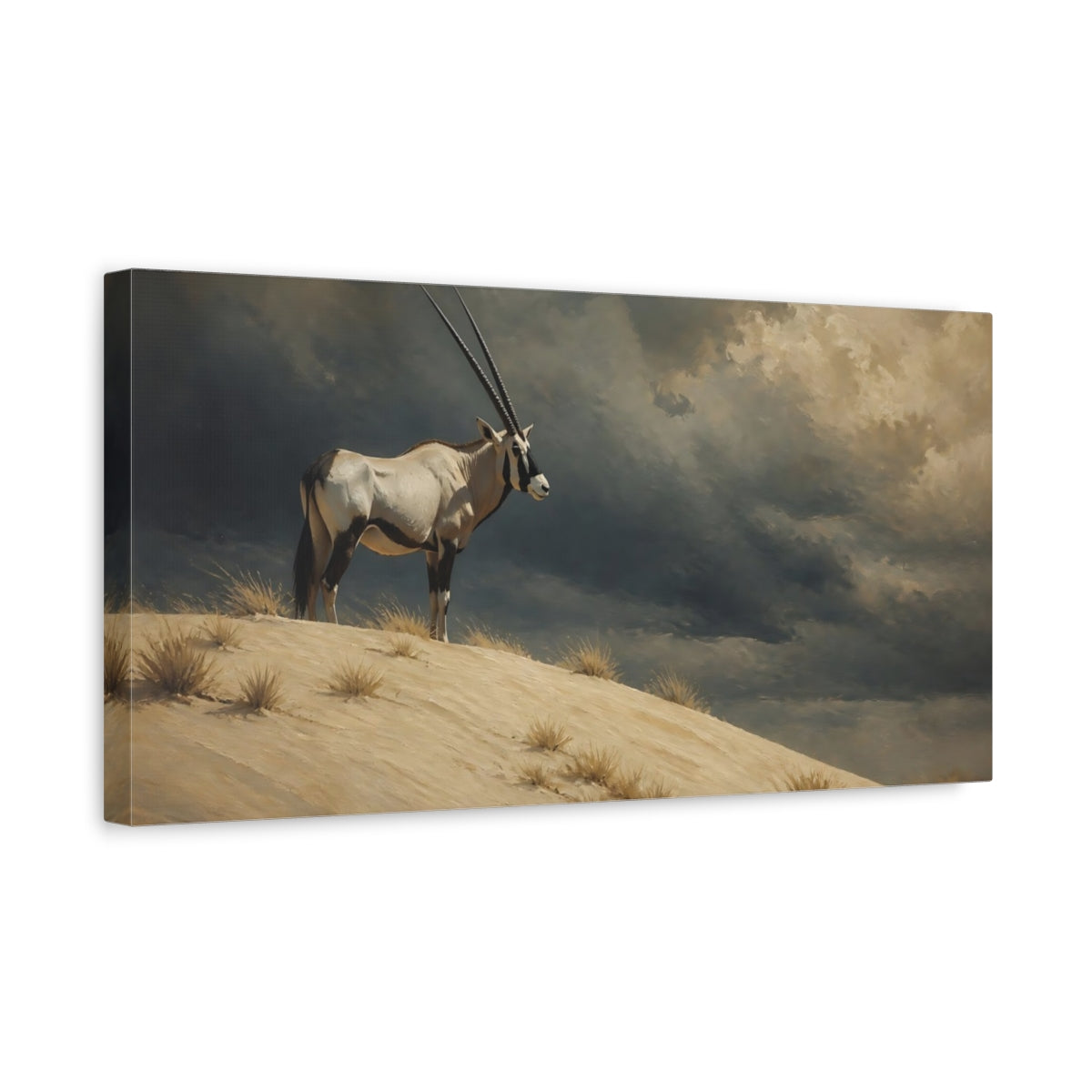 Side Mockup 3. Animals Oryx Oryx Desert Scene shown as stretched canvas wall art