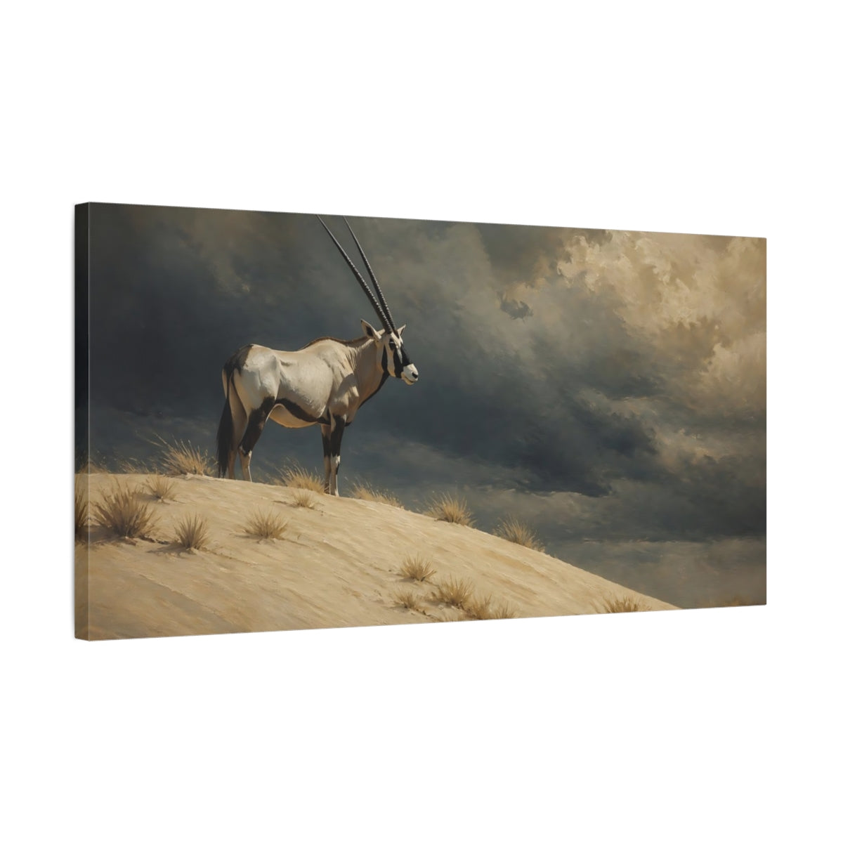 Side Mockup 1. Animals Oryx Oryx Desert Scene shown as stretched canvas wall art