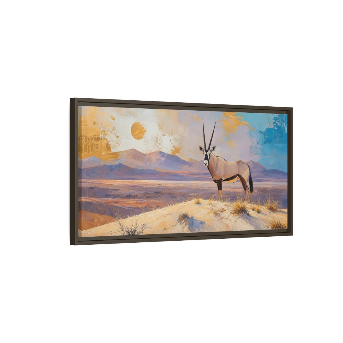 Main Mockup. Animals Oryx Gold Beige Desert shown as stretched canvas wall art