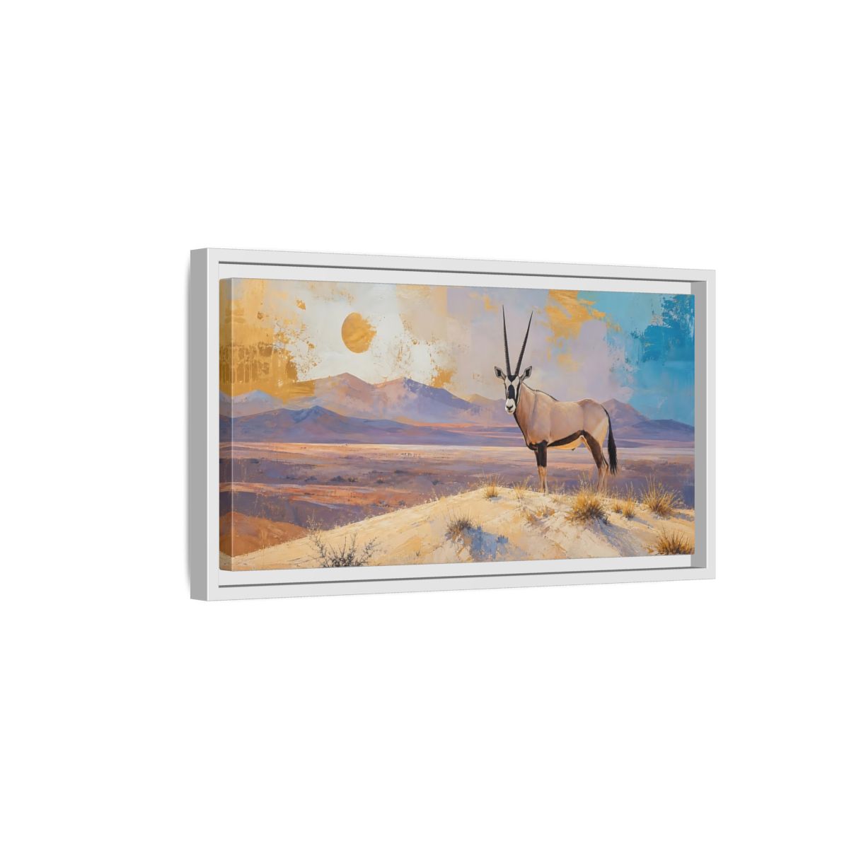 Side Mockup 6. Animals Oryx Gold Beige Desert shown as stretched canvas wall art