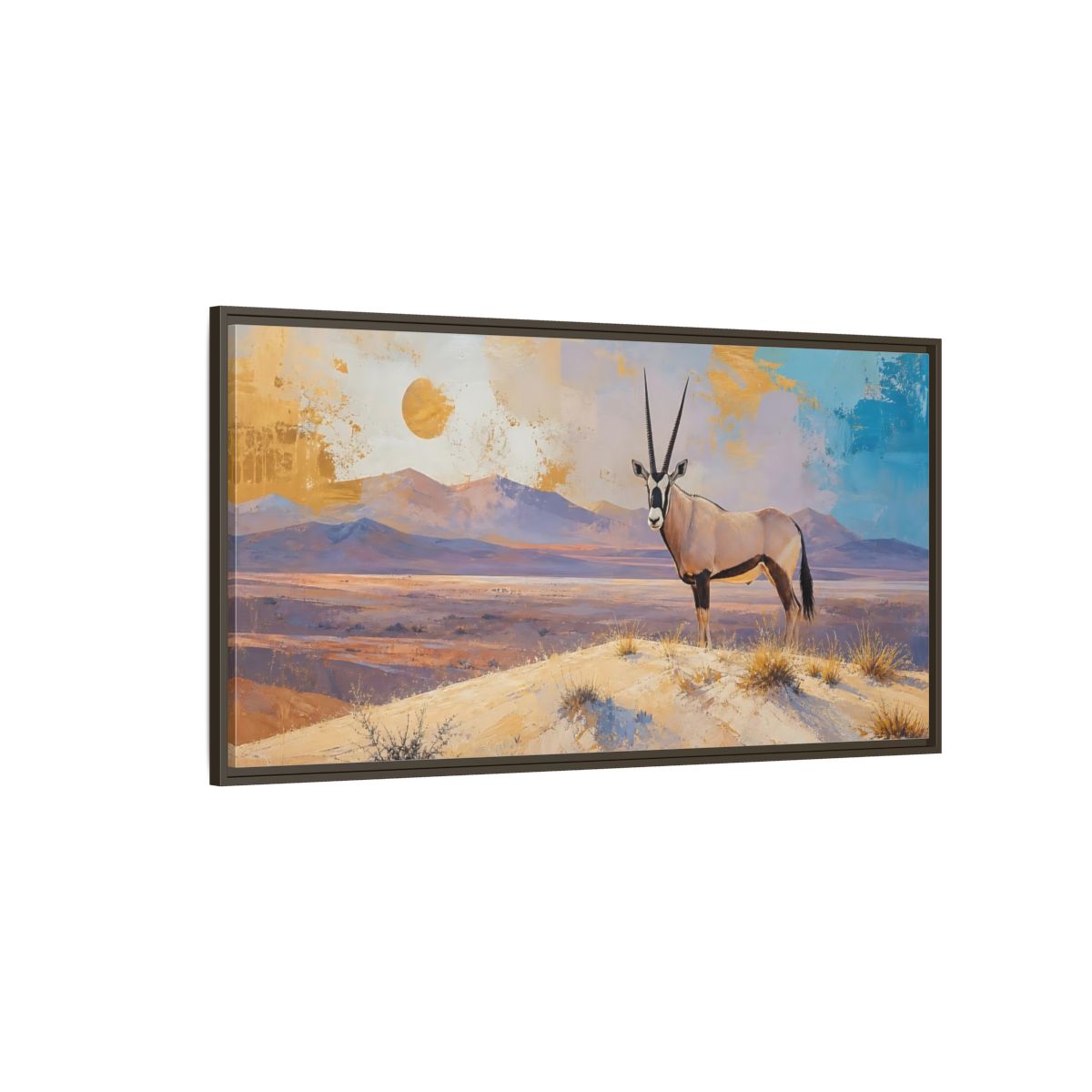 Side Mockup 4. Animals Oryx Gold Beige Desert shown as stretched canvas wall art