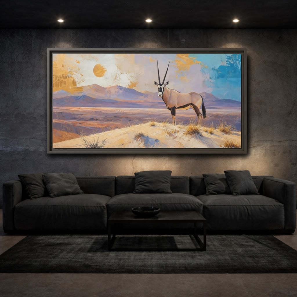 Mockup 3. Animals Oryx Gold Beige Desert shown as stretched canvas wall art