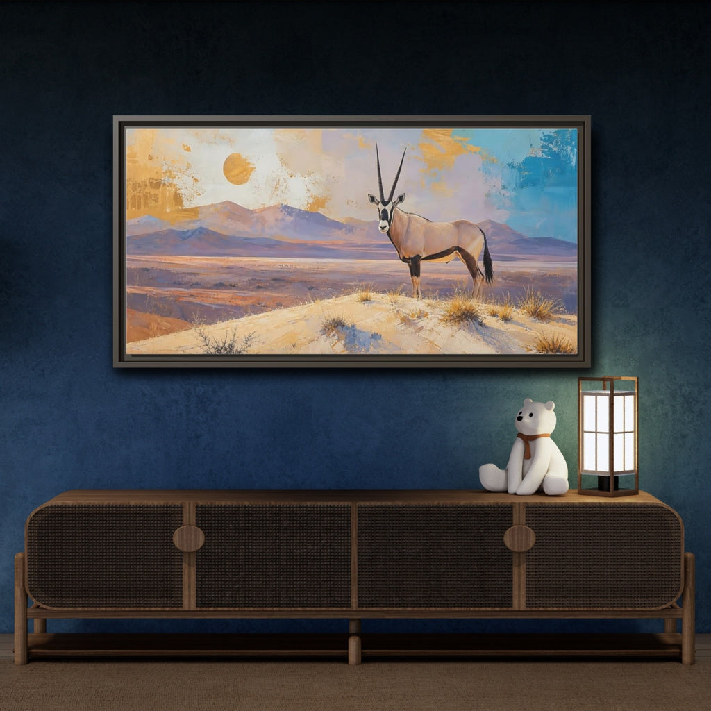 Mockup 4. Animals Oryx Gold Beige Desert shown as stretched canvas wall art