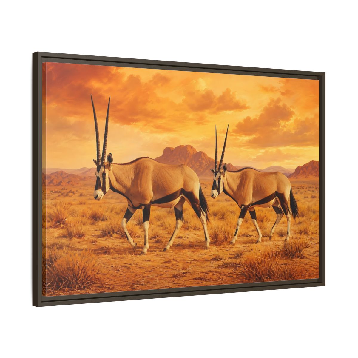 Main Mockup. Animals Oryx Oryx Desert Orange shown as stretched canvas wall art