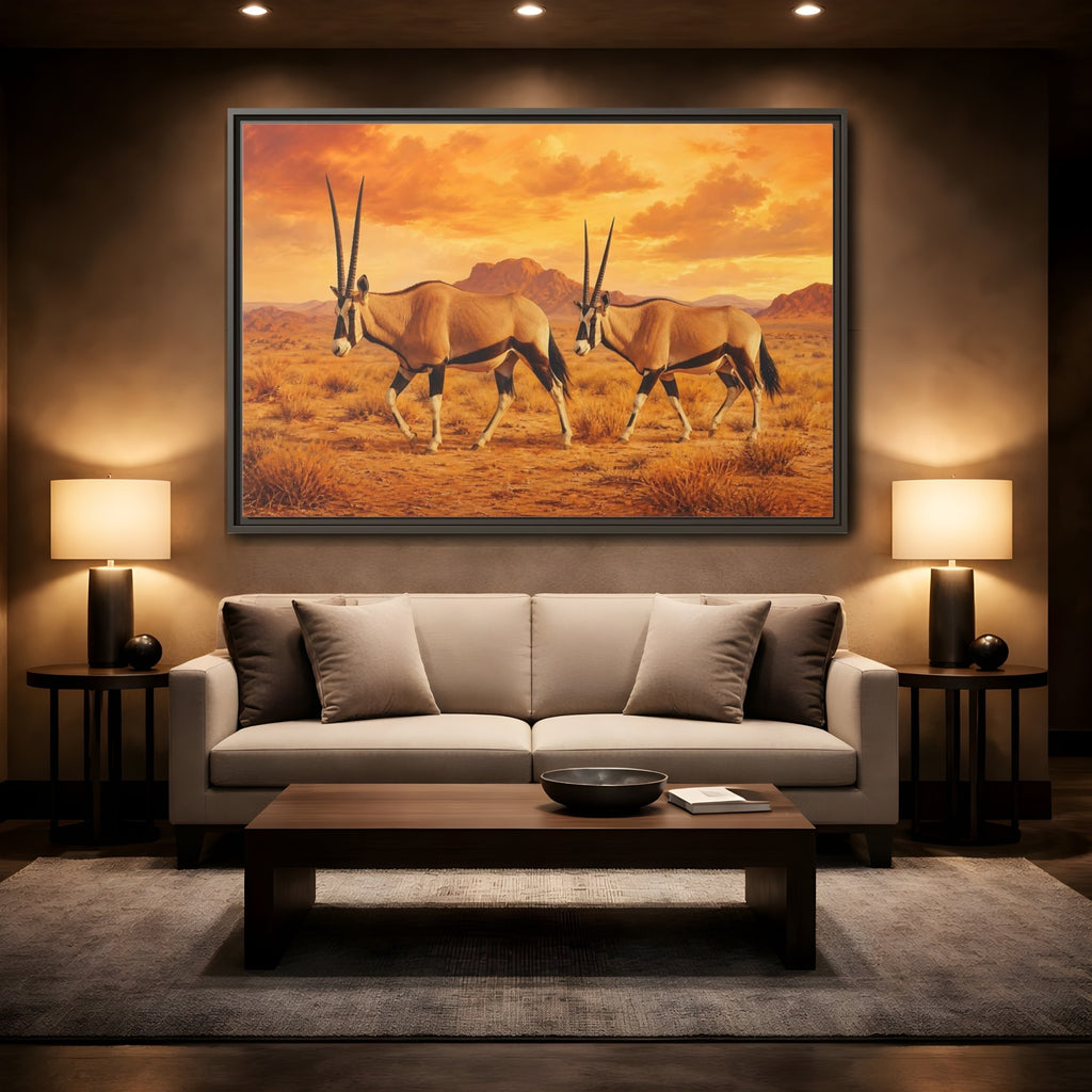 Mockup 2. Animals Oryx Oryx Desert Orange shown as stretched canvas wall art