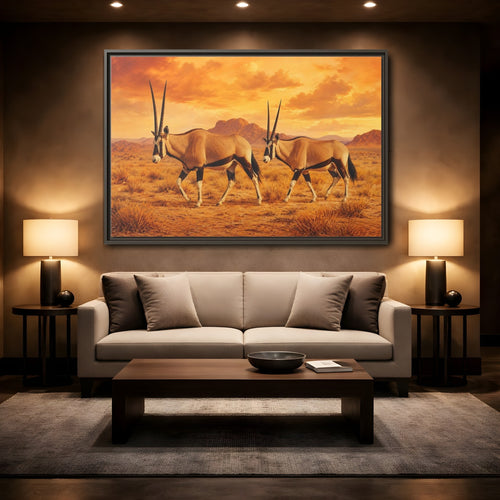 Mockup 2. Animals Oryx Oryx Desert Orange shown as stretched canvas wall art