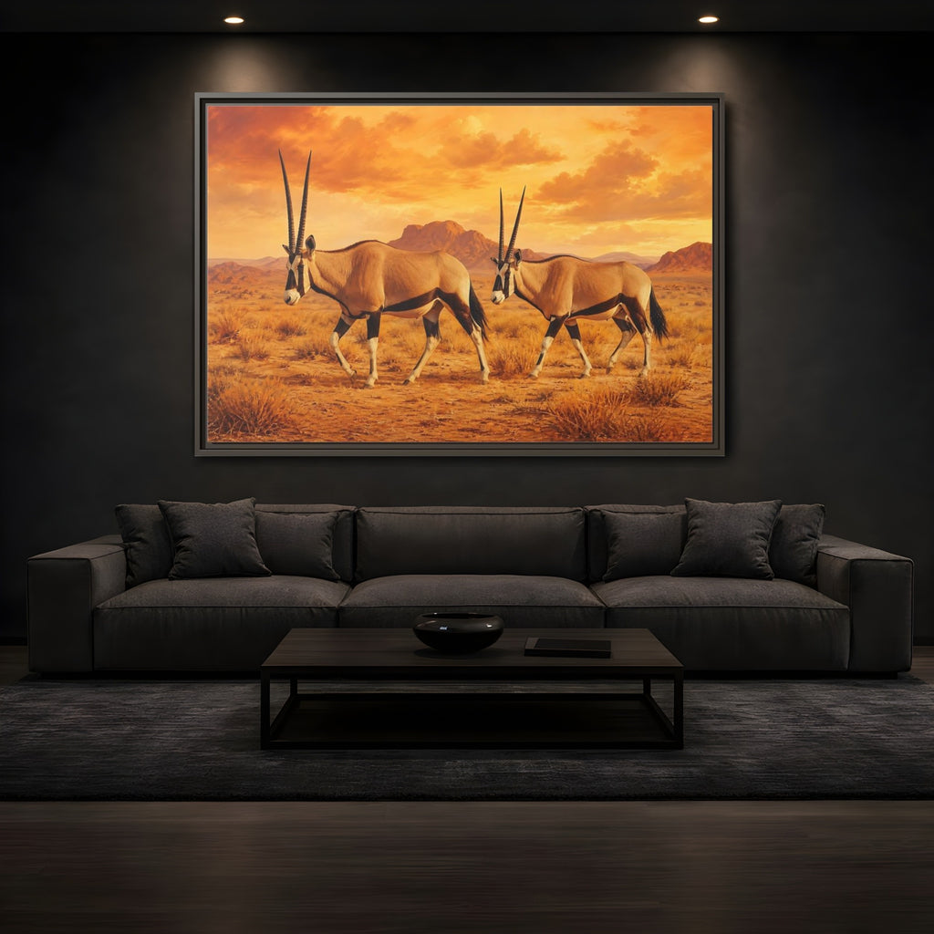 Mockup 3. Animals Oryx Oryx Desert Orange shown as stretched canvas wall art