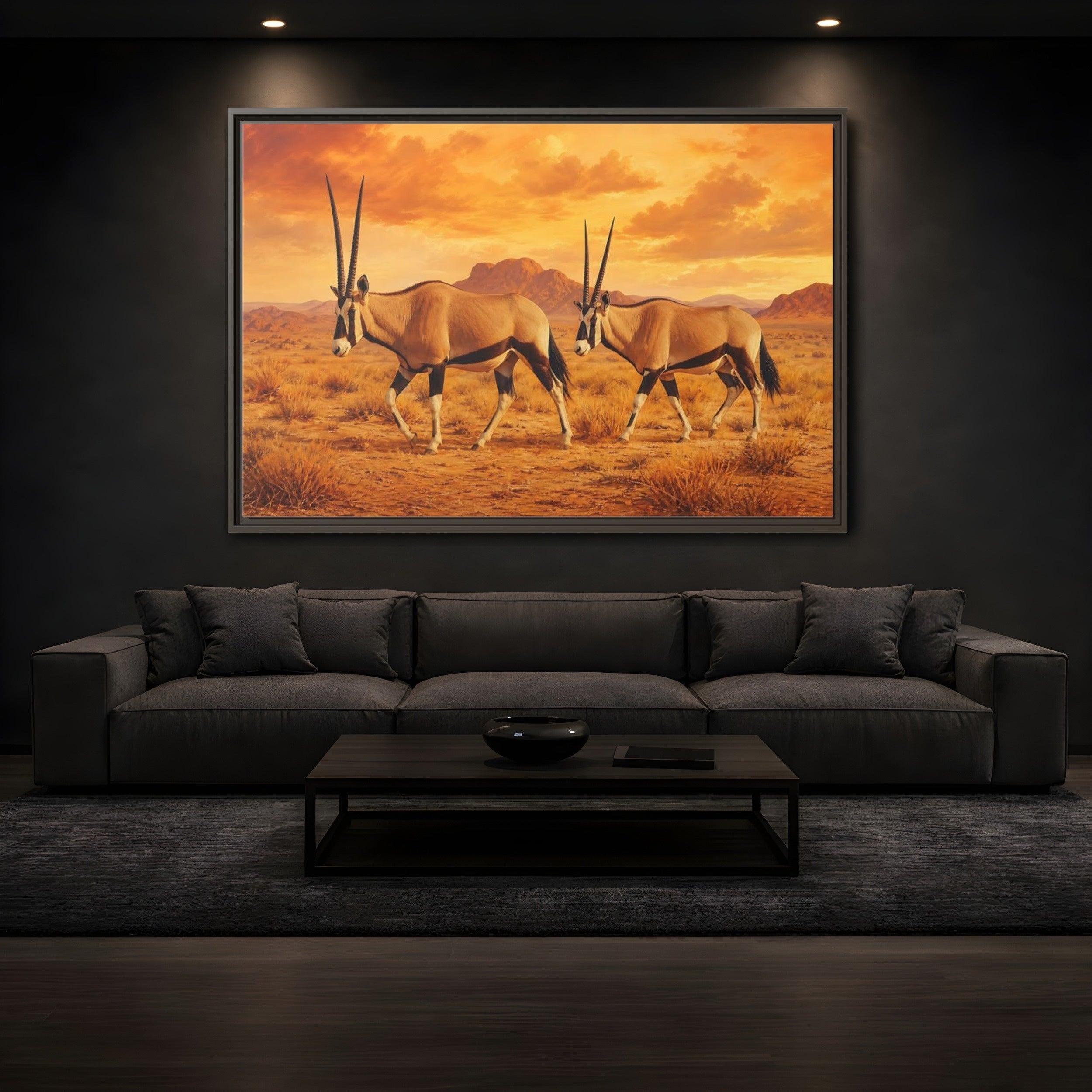 Mockup 3. Animals Oryx Oryx Desert Orange shown as stretched canvas wall art