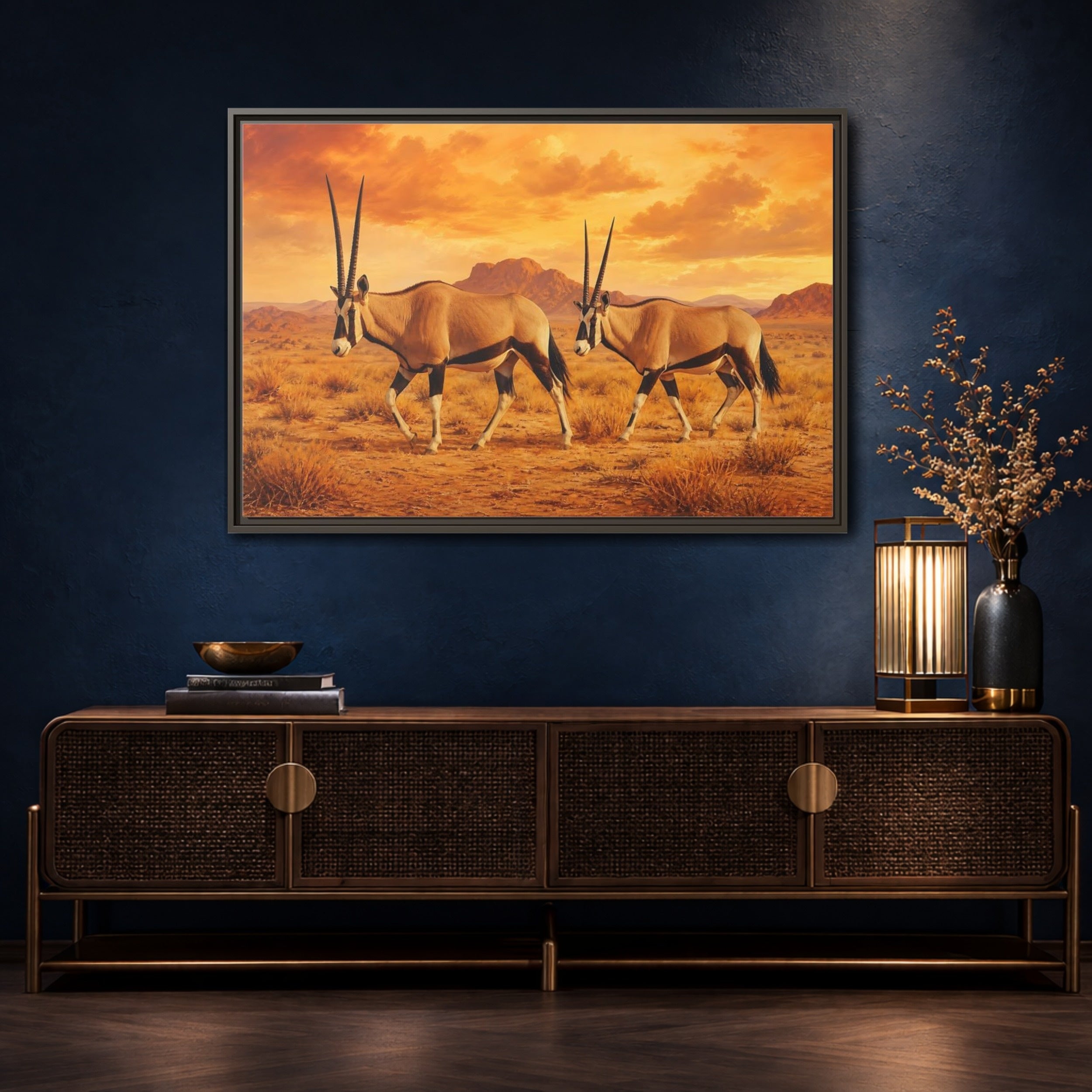 Mockup 4. Animals Oryx Oryx Desert Orange shown as stretched canvas wall art
