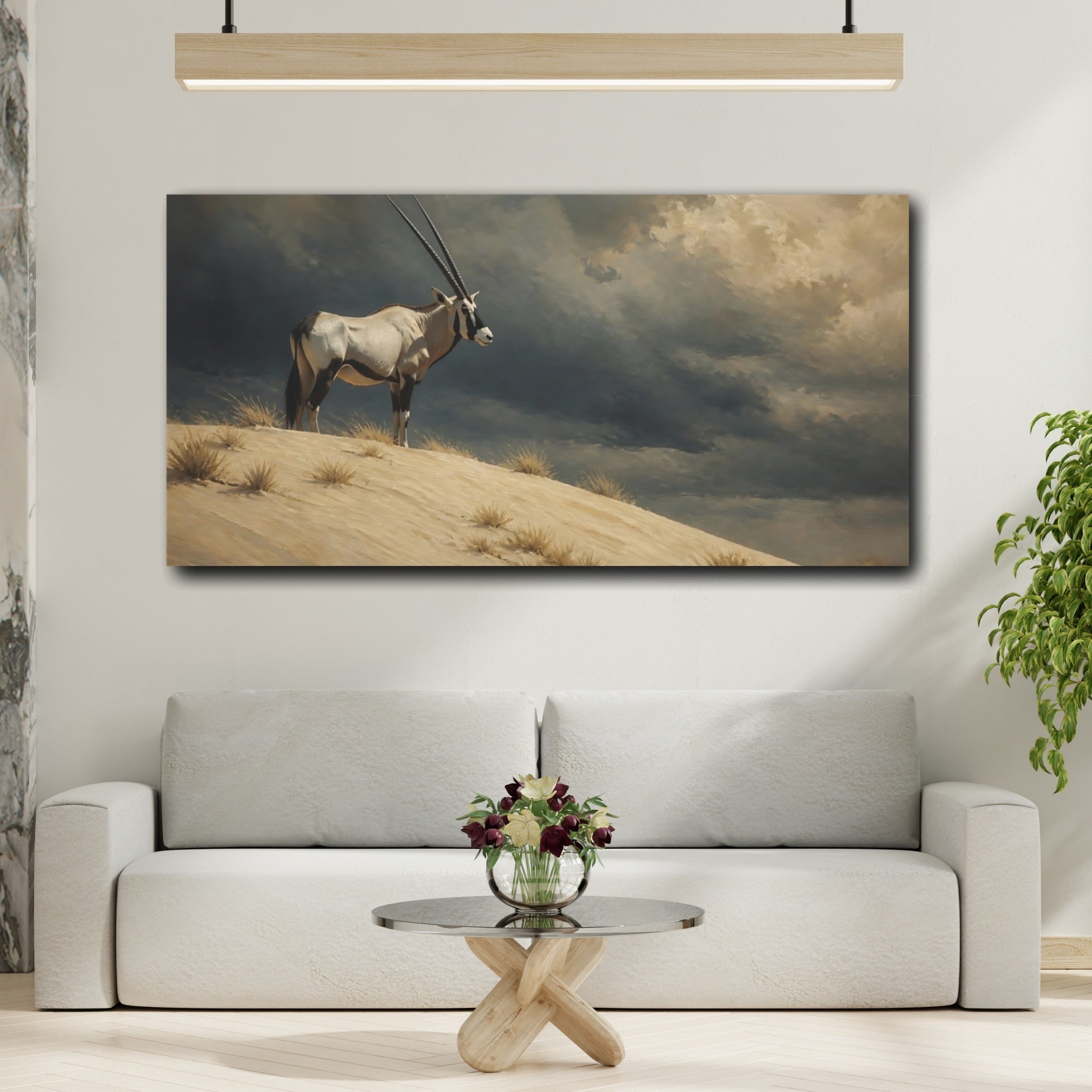 Mockup 2. Animals Oryx Oryx Desert Scene shown as stretched canvas wall art