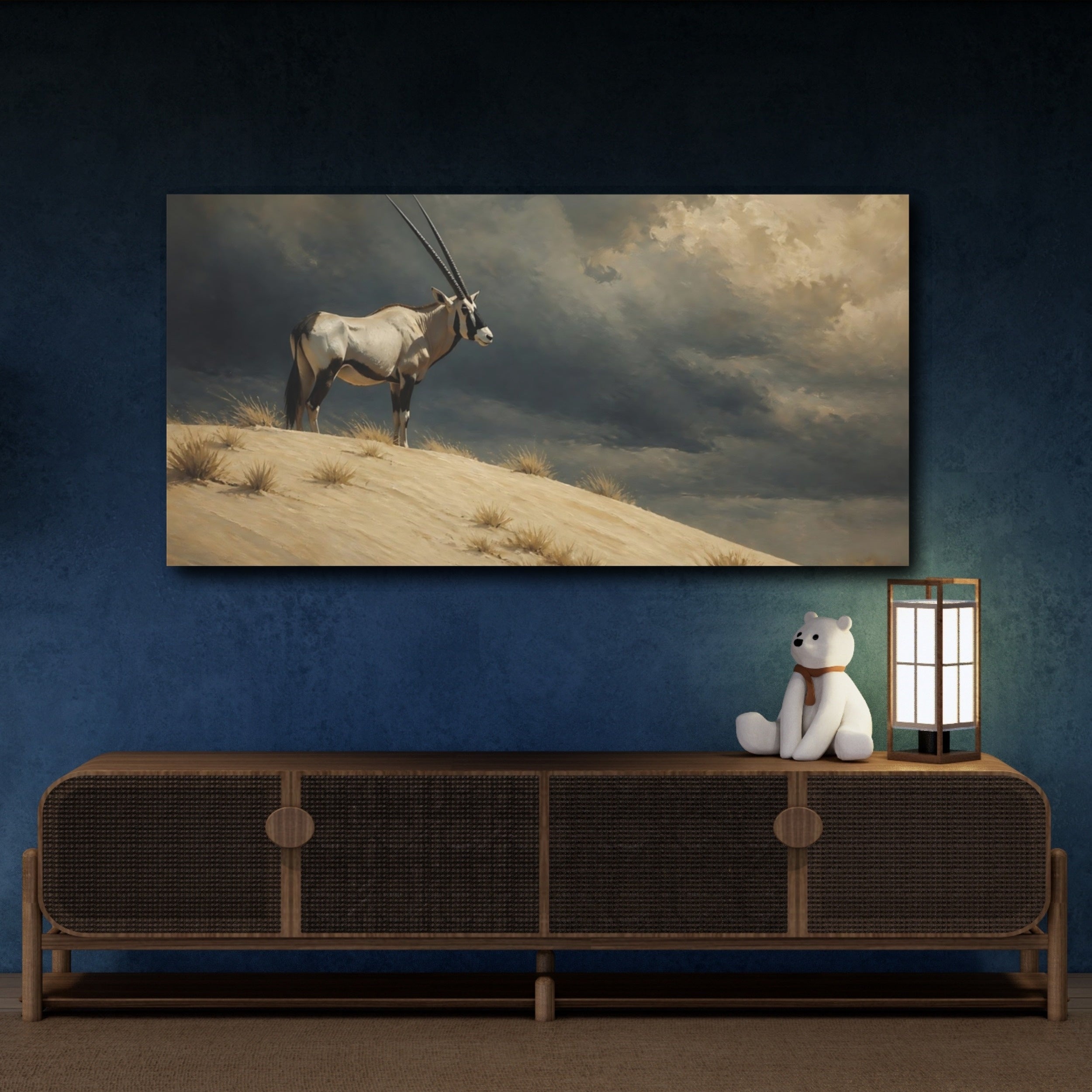 Mockup 4. Animals Oryx Oryx Desert Scene shown as stretched canvas wall art