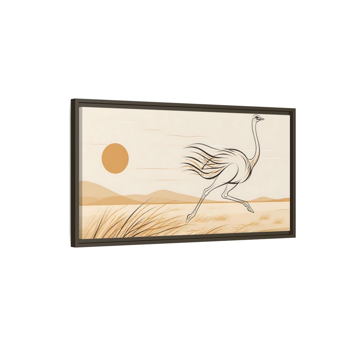 Main Mockup. Animals Ostrich Brown And Beige shown as stretched canvas wall art