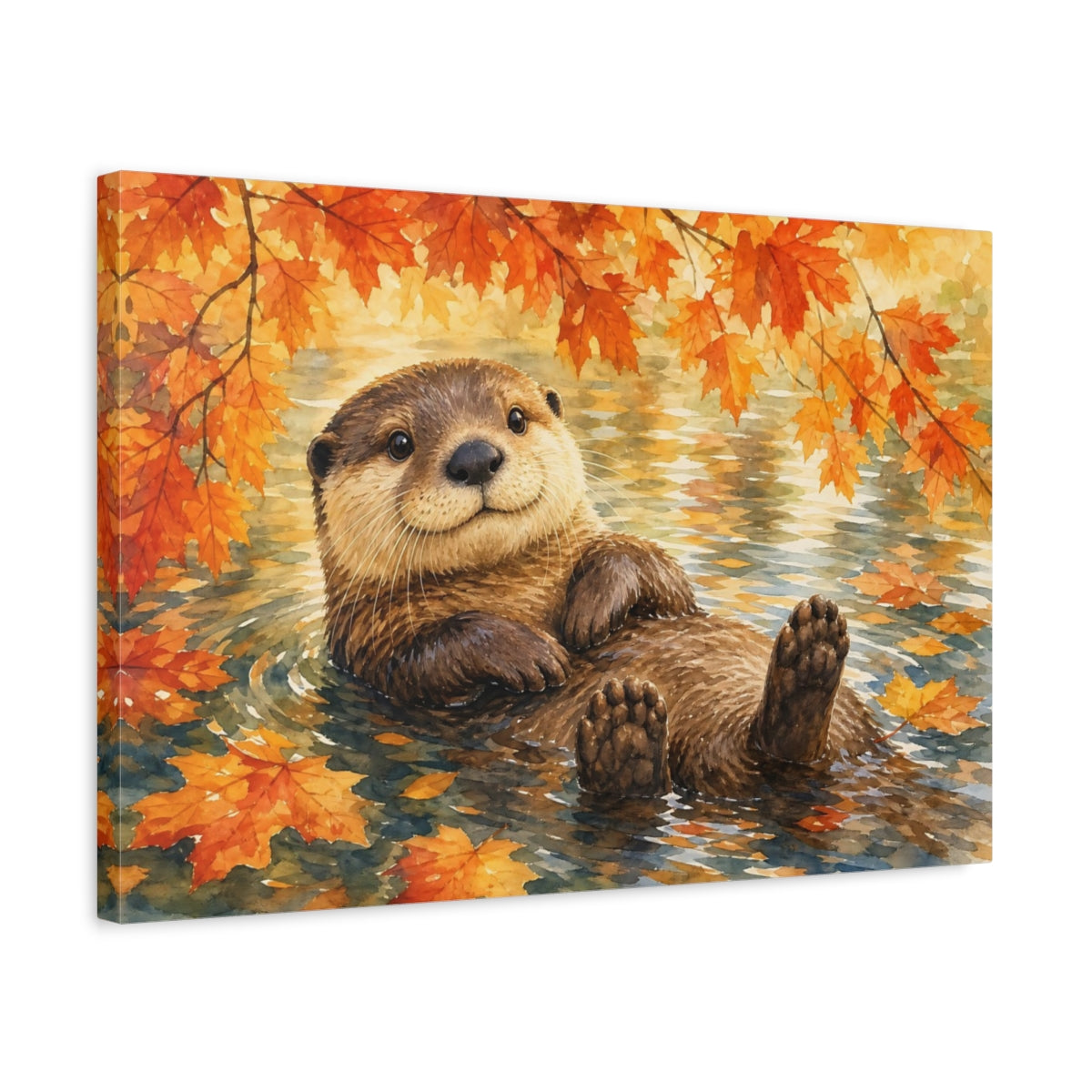 Side Mockup 3. Animals Otter Brown And Orange Otter shown as canvas print