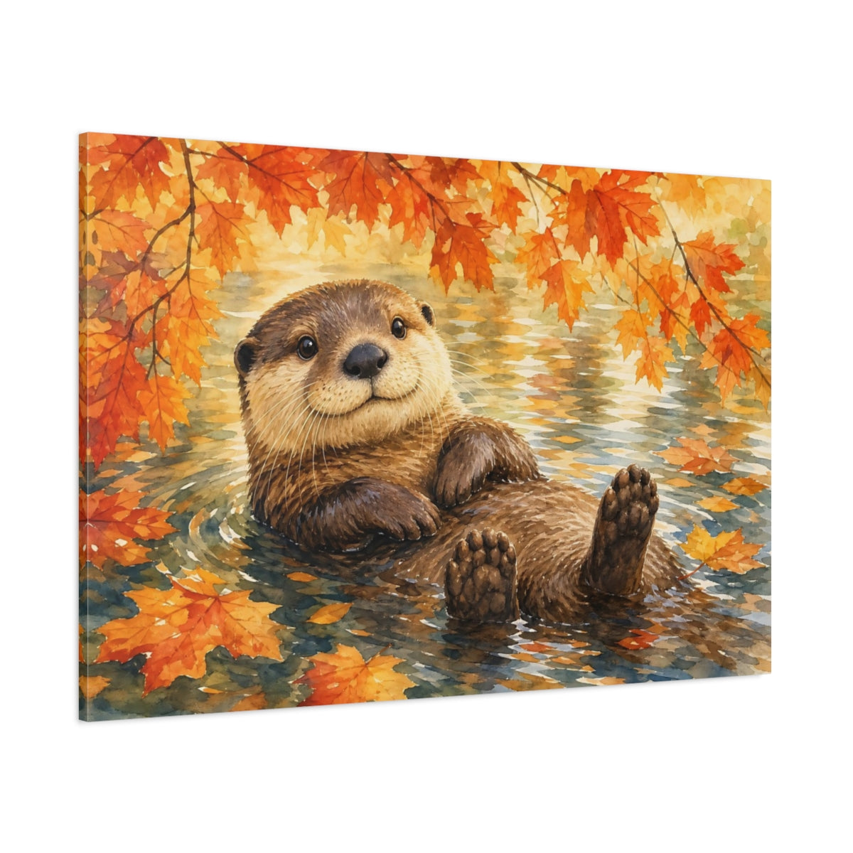 Side Mockup 1. Animals Otter Brown And Orange Otter shown as canvas print
