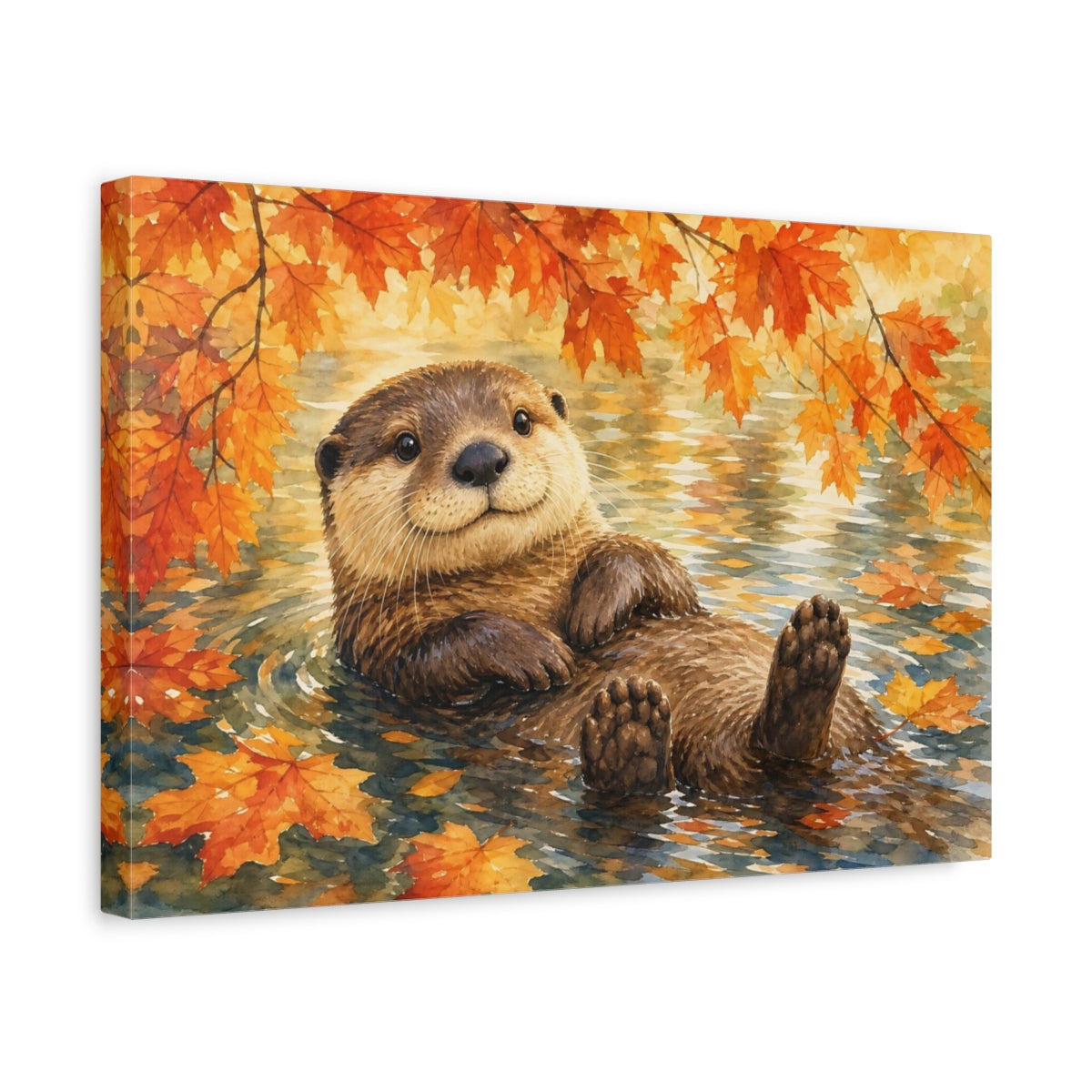 Side Mockup 4. Animals Otter Brown And Orange Otter shown as canvas print