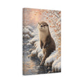 Side Mockup 4. Animals Otter Winter Otter shown as stretched canvas wall art