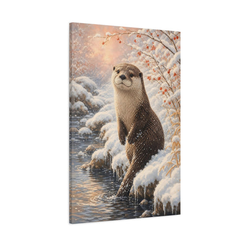 Main Mockup. Animals Otter Winter Otter shown as stretched canvas wall art