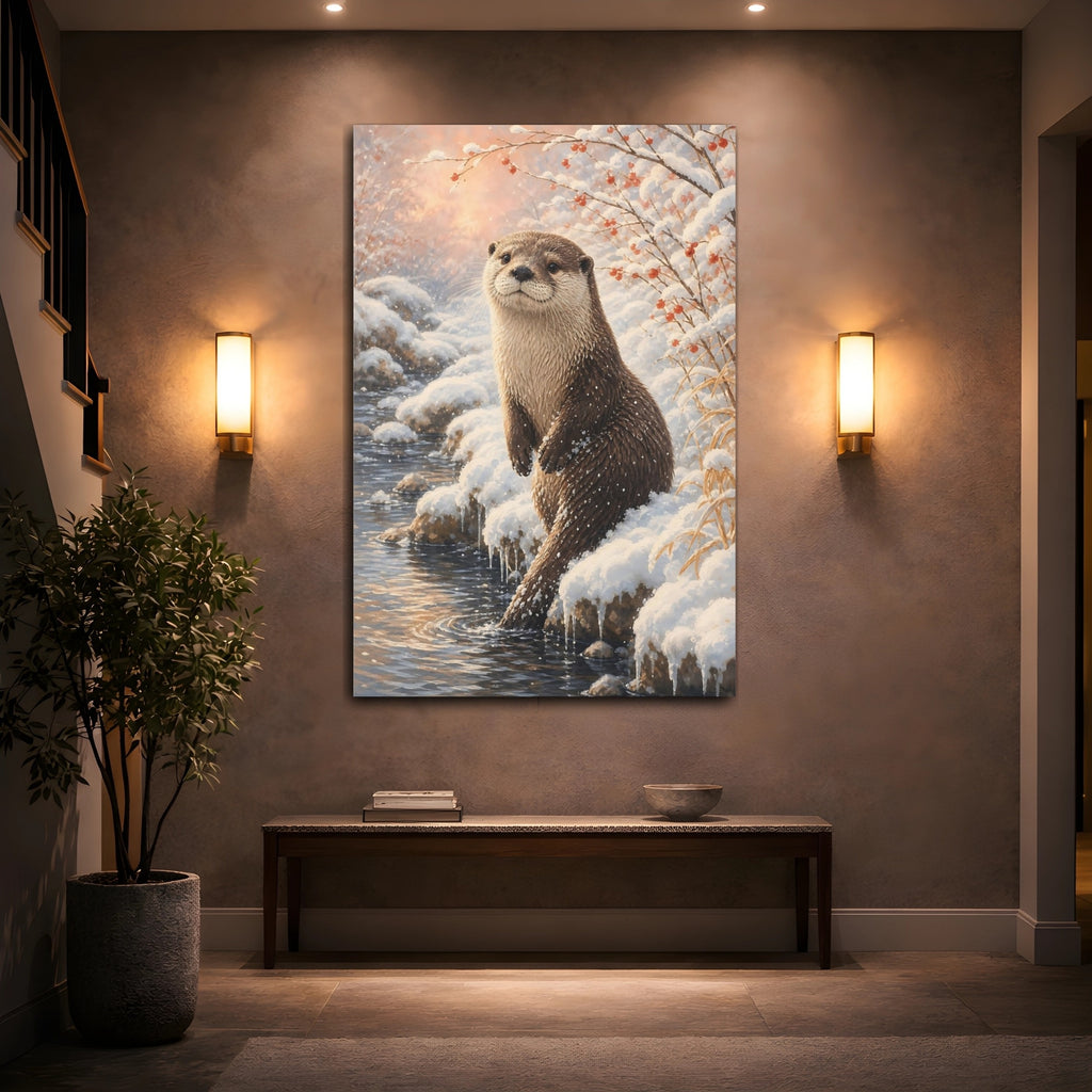 Mockup 2. Animals Otter Winter Otter shown as stretched canvas wall art