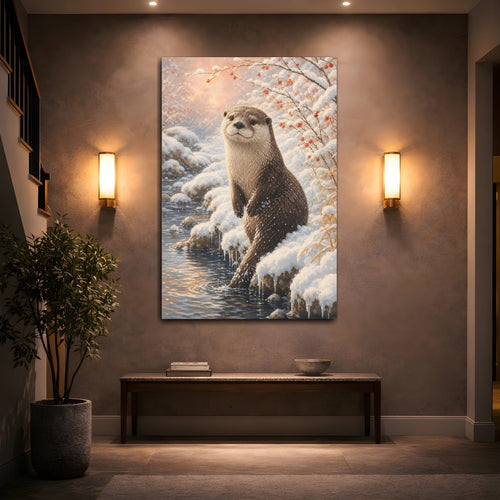 Mockup 2. Animals Otter Winter Otter shown as stretched canvas wall art