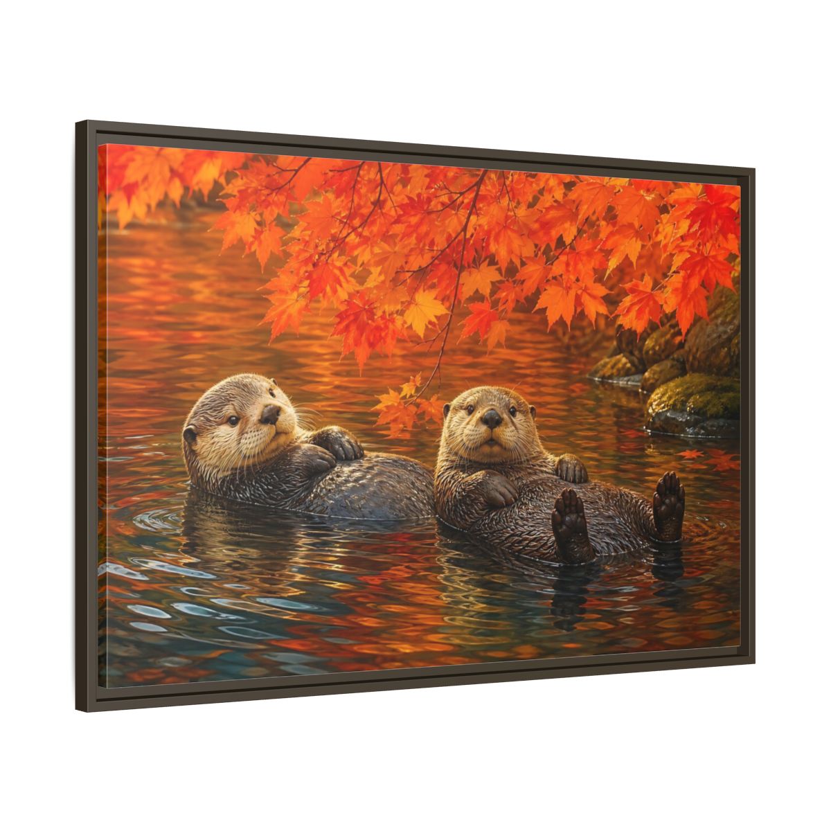 Main Mockup. Animals Otters Orange And Brown shown as stretched canvas wall art