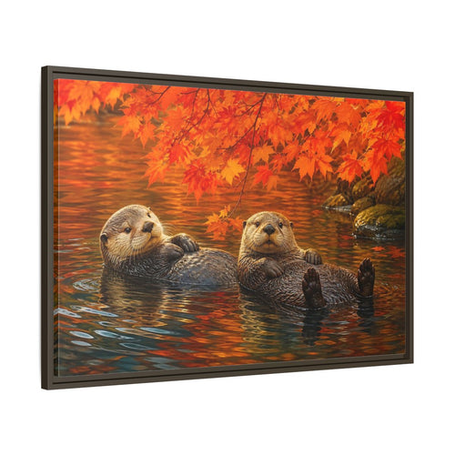 Main Mockup. Animals Otters Orange And Brown shown as stretched canvas wall art