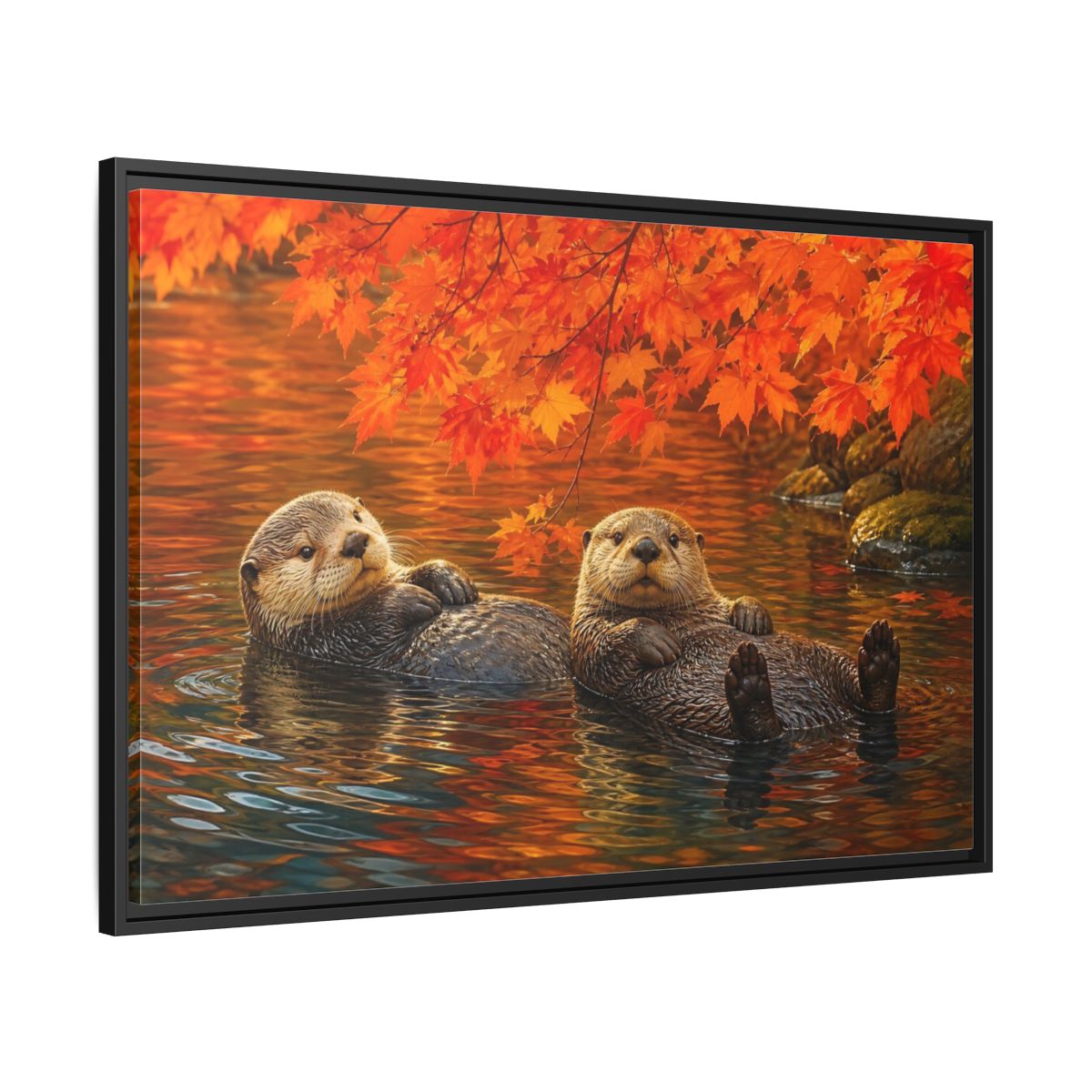 Side Mockup 13. Animals Otters Orange And Brown shown as stretched canvas wall art