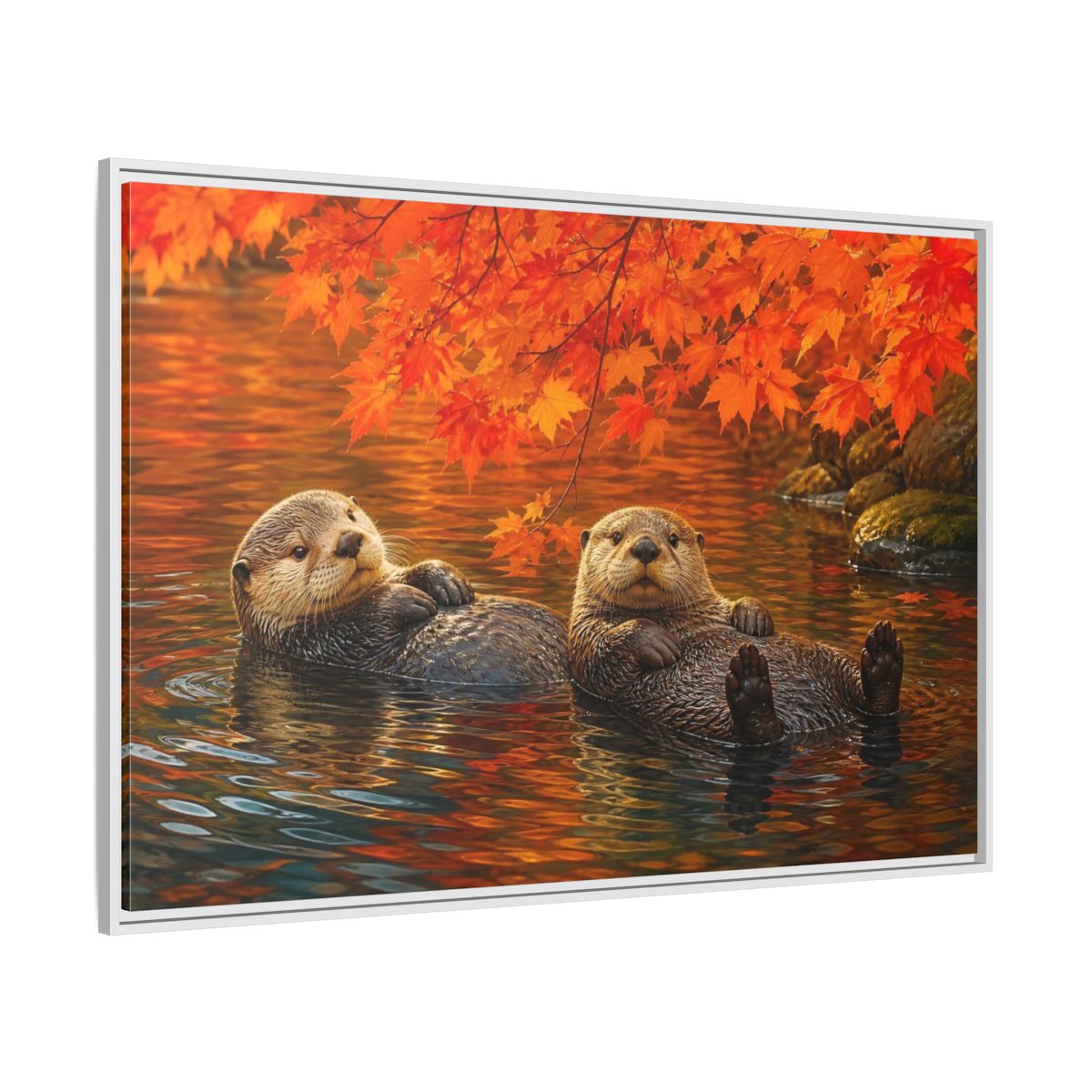 Side Mockup 7. Animals Otters Orange And Brown shown as stretched canvas wall art