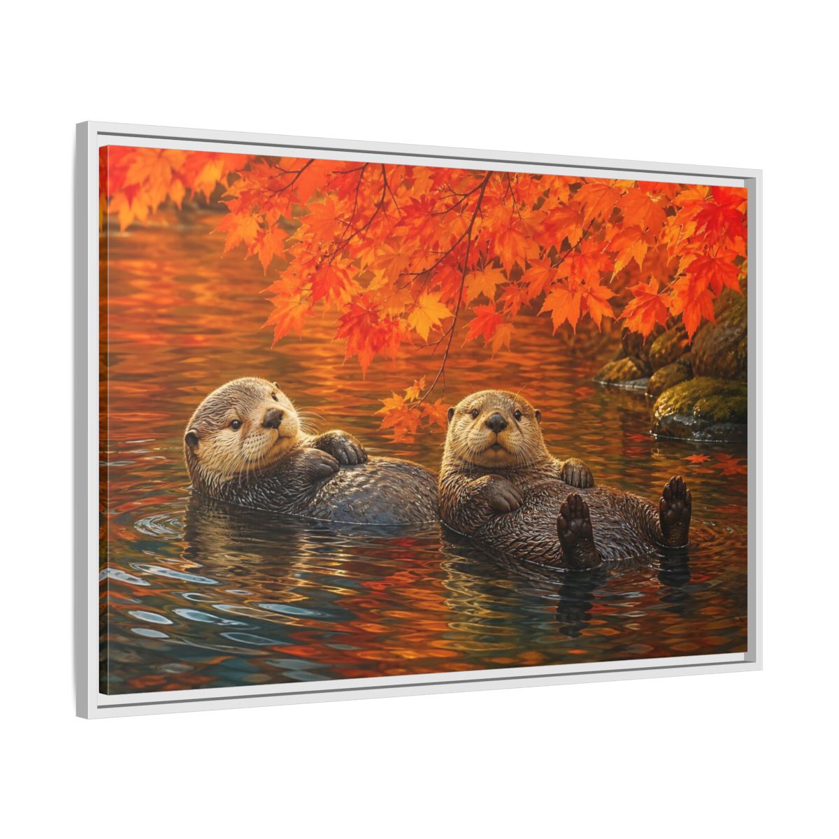 Side Mockup 9. Animals Otters Orange And Brown shown as stretched canvas wall art