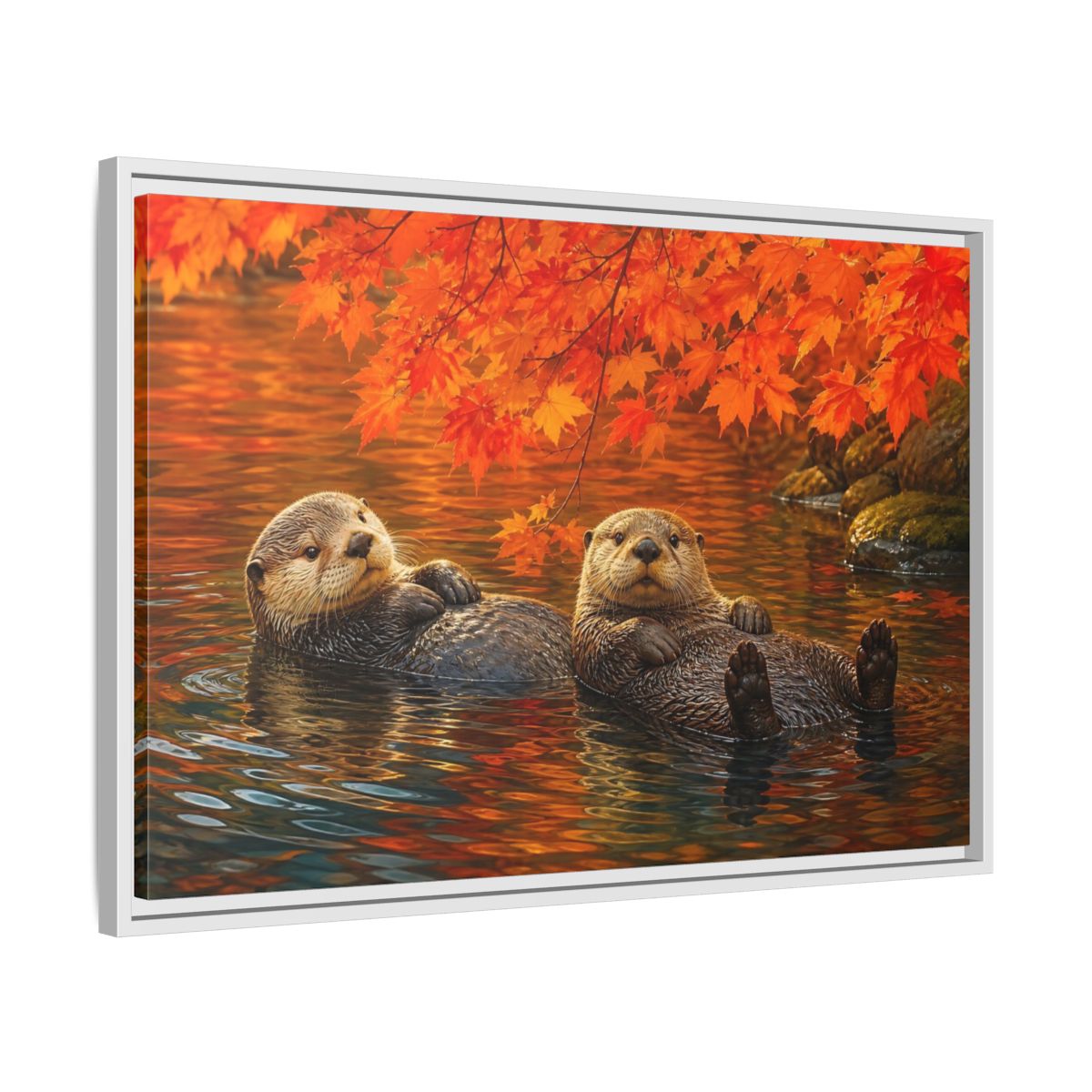 Side Mockup 10. Animals Otters Orange And Brown shown as stretched canvas wall art