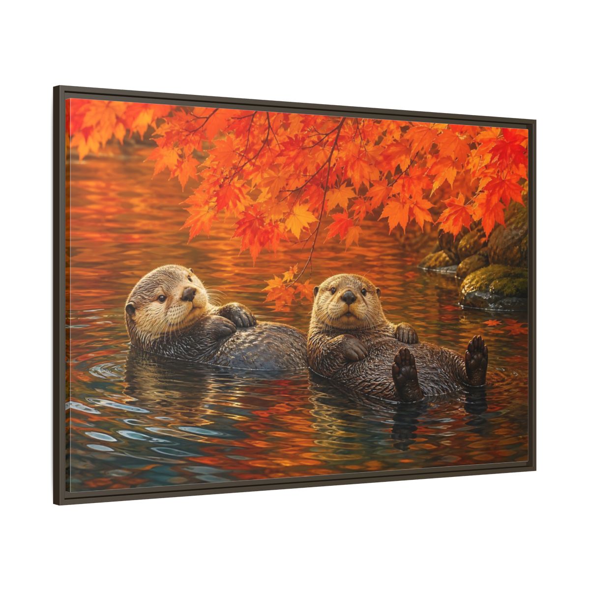 Side Mockup 8. Animals Otters Orange And Brown shown as stretched canvas wall art