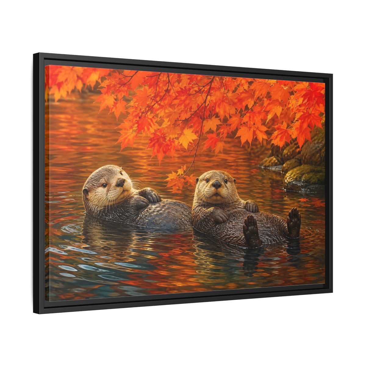 Side Mockup 14. Animals Otters Orange And Brown shown as stretched canvas wall art