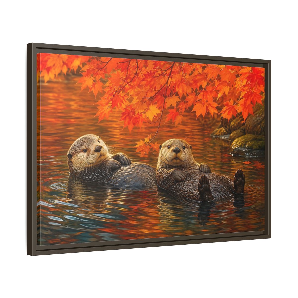 Side Mockup 11. Animals Otters Orange And Brown shown as stretched canvas wall art
