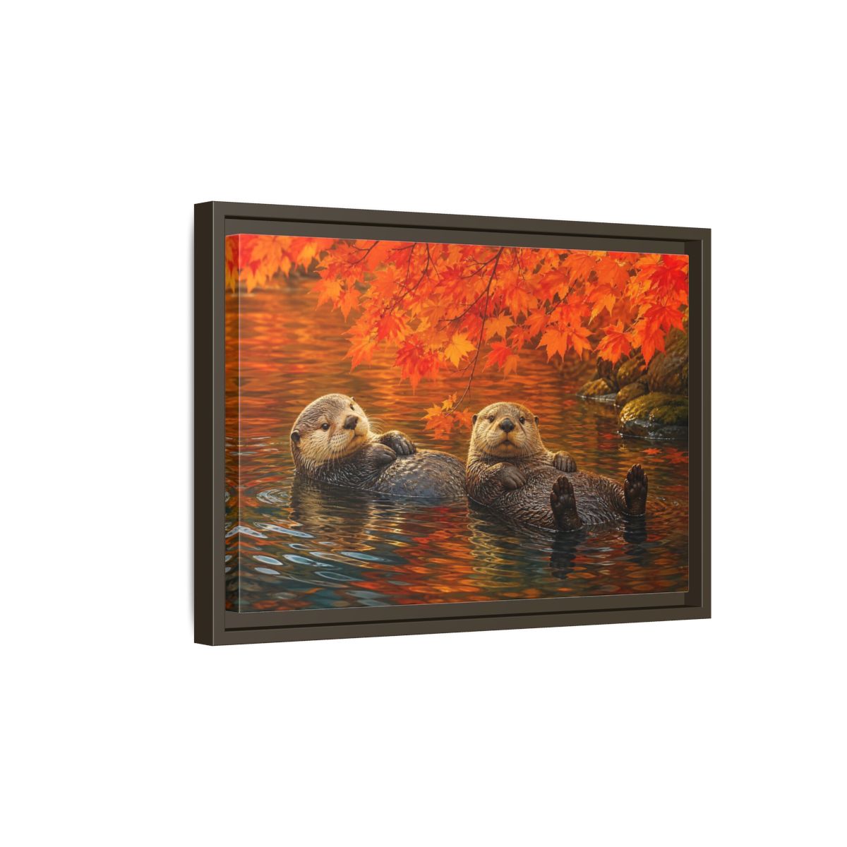 Side Mockup 5. Animals Otters Orange And Brown shown as stretched canvas wall art