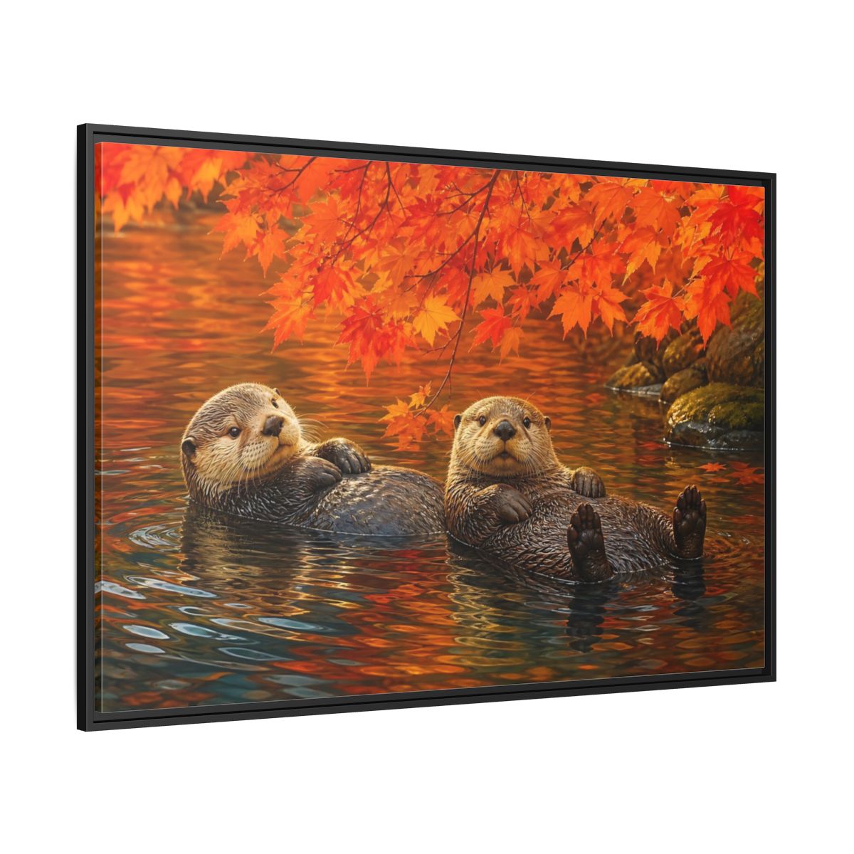 Side Mockup 12. Animals Otters Orange And Brown shown as stretched canvas wall art
