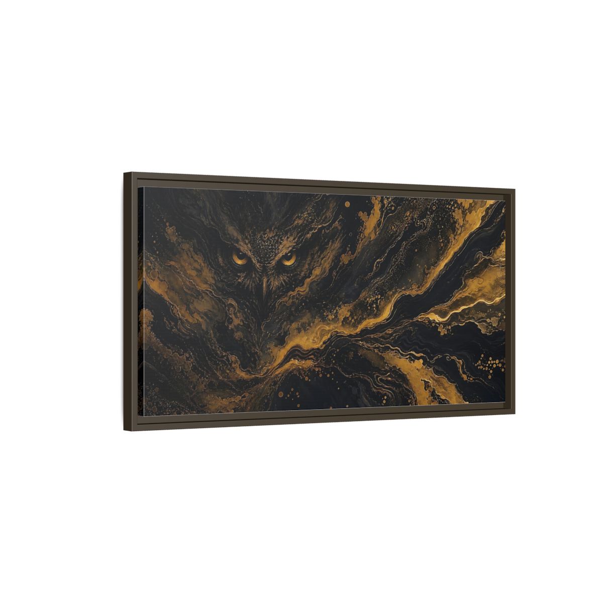 Main Mockup. Animals Owl Black Gold Owl shown as stretched canvas wall art