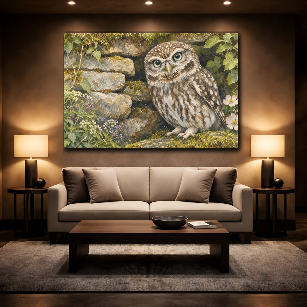 Mockup 2. Animals Owl Brown And Green shown as canvas print