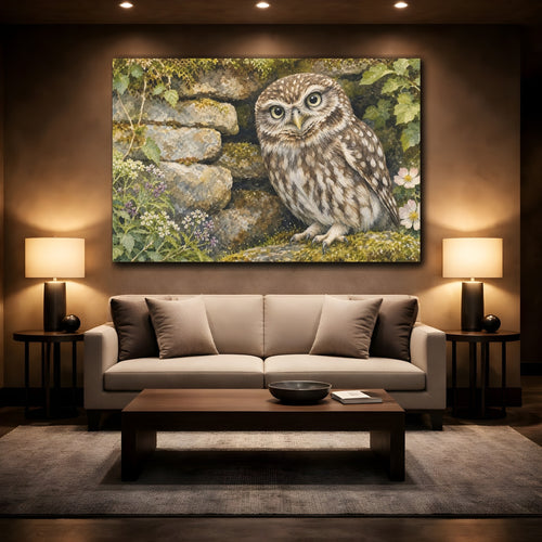 Mockup 2. Animals Owl Brown And Green shown as canvas print