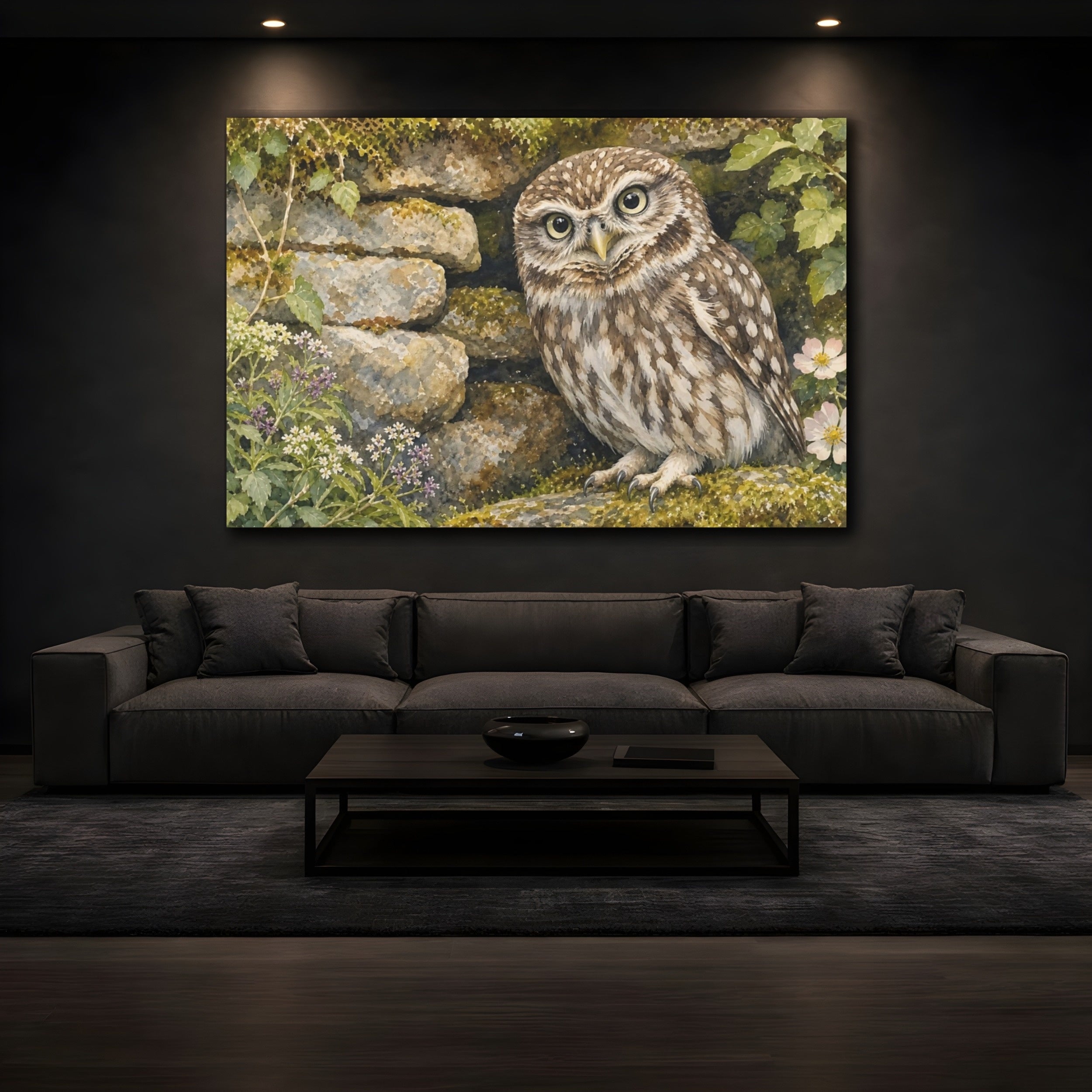 Mockup 3. Animals Owl Brown And Green shown as canvas print